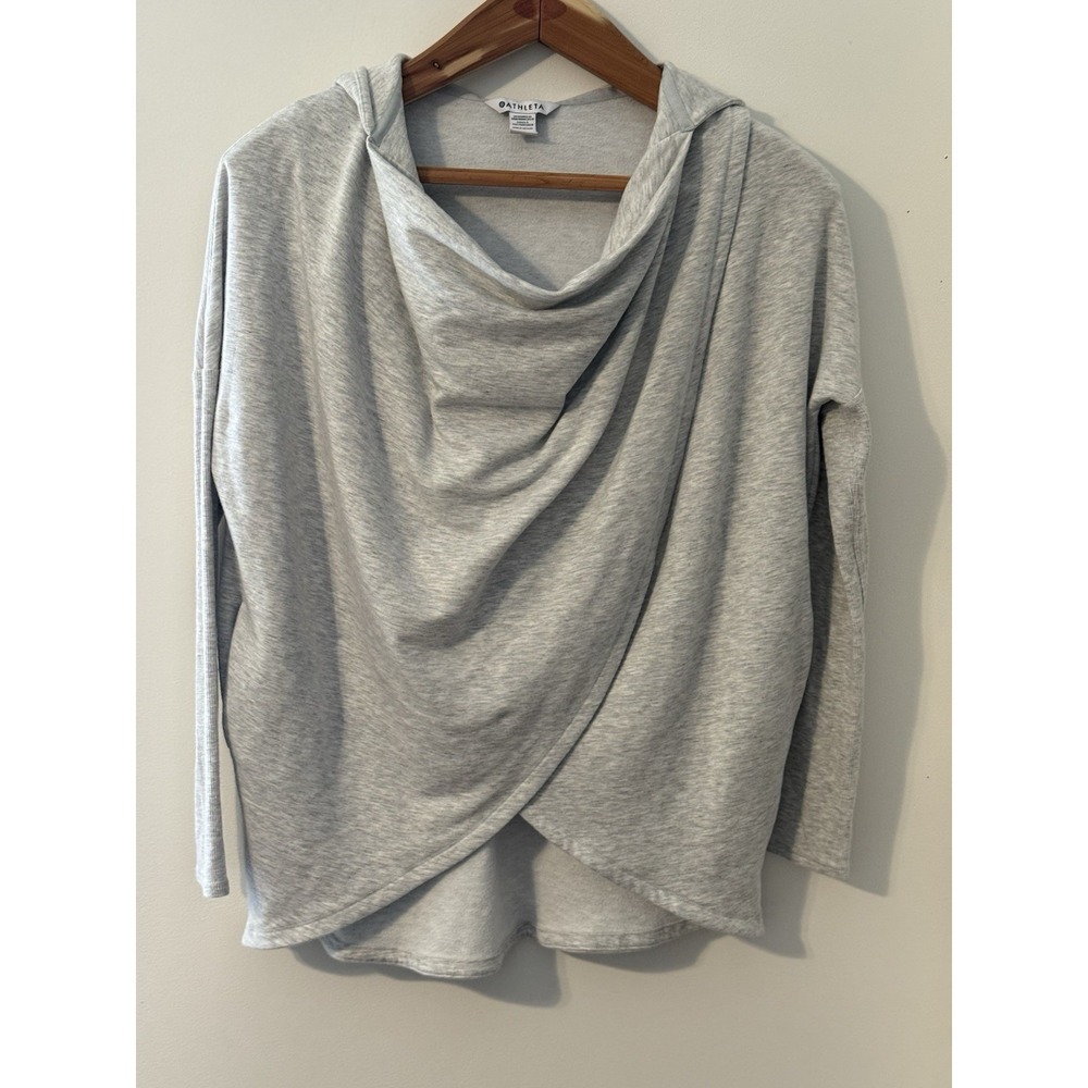 Athleta Purana Wrap Fleece Sweatshirt Hoodie Gray S Relaxed‎ Fit Classic comfy